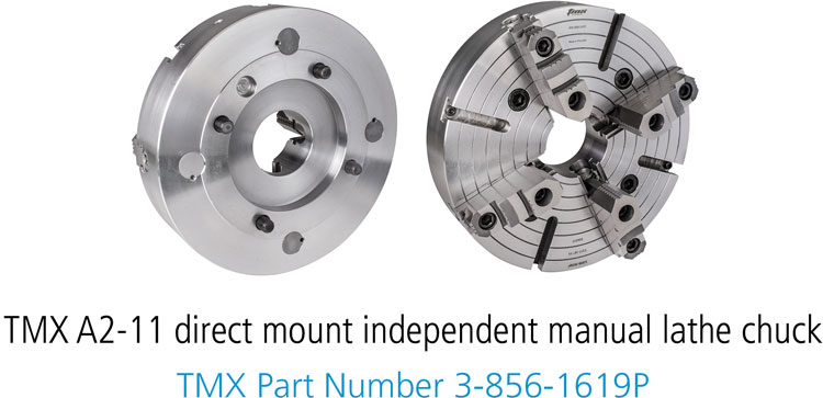 TMX A2-11 direct mount independent manual lathe chuck TMX Part Number 3-856-1619P